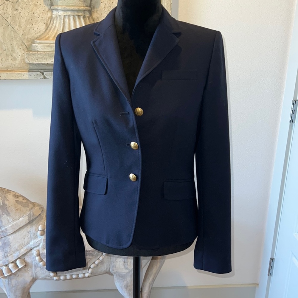 J. Crew Navy Single-Breasted Blazer with Gold Buttons